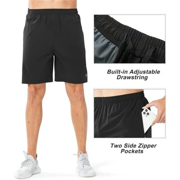 Mens Athletic Running Shorts Quick Dry Workout Gym Tennis Hiking Zipper Pockets - Picture 3 of 6